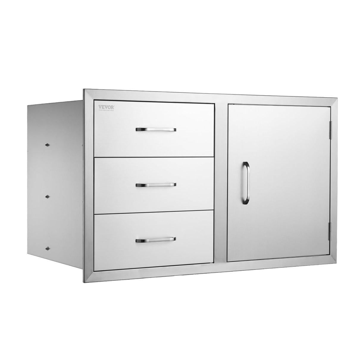 VEVOR Outdoor Kitchen Drawers 38.1"W x 22.6"H x 20.8"D Stainless Steel Triple Drawer with Side Access Door