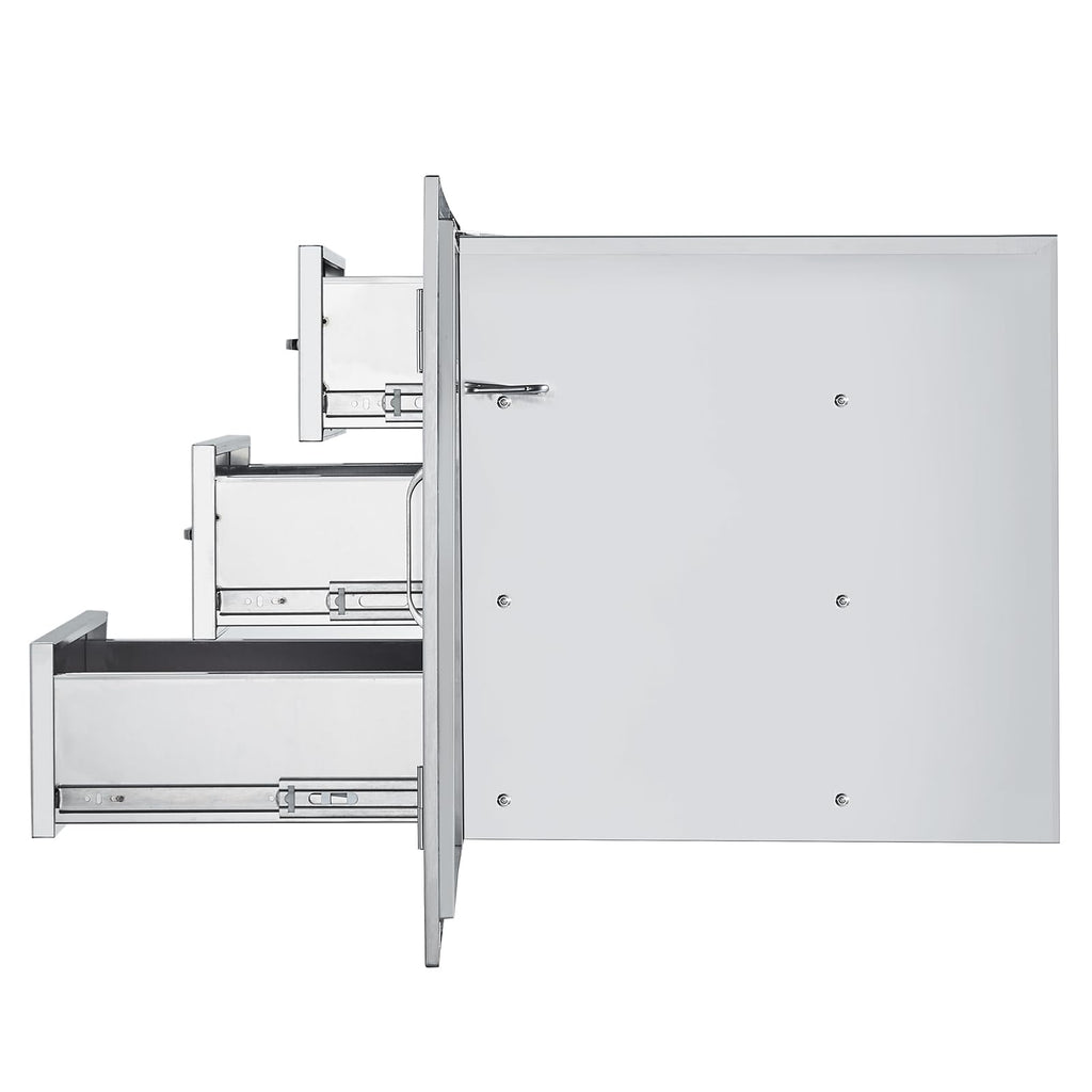 VEVOR Outdoor Kitchen Drawers 38.1"W x 22.6"H x 20.8"D Stainless Steel Triple Drawer with Side Access Door