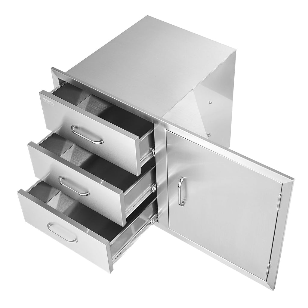 VEVOR Outdoor Kitchen Drawers 38.1"W x 22.6"H x 20.8"D Stainless Steel Triple Drawer with Side Access Door
