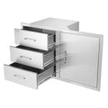 VEVOR Outdoor Kitchen Drawers 38.1"W x 22.6"H x 20.8"D Stainless Steel Triple Drawer with Side Access Door