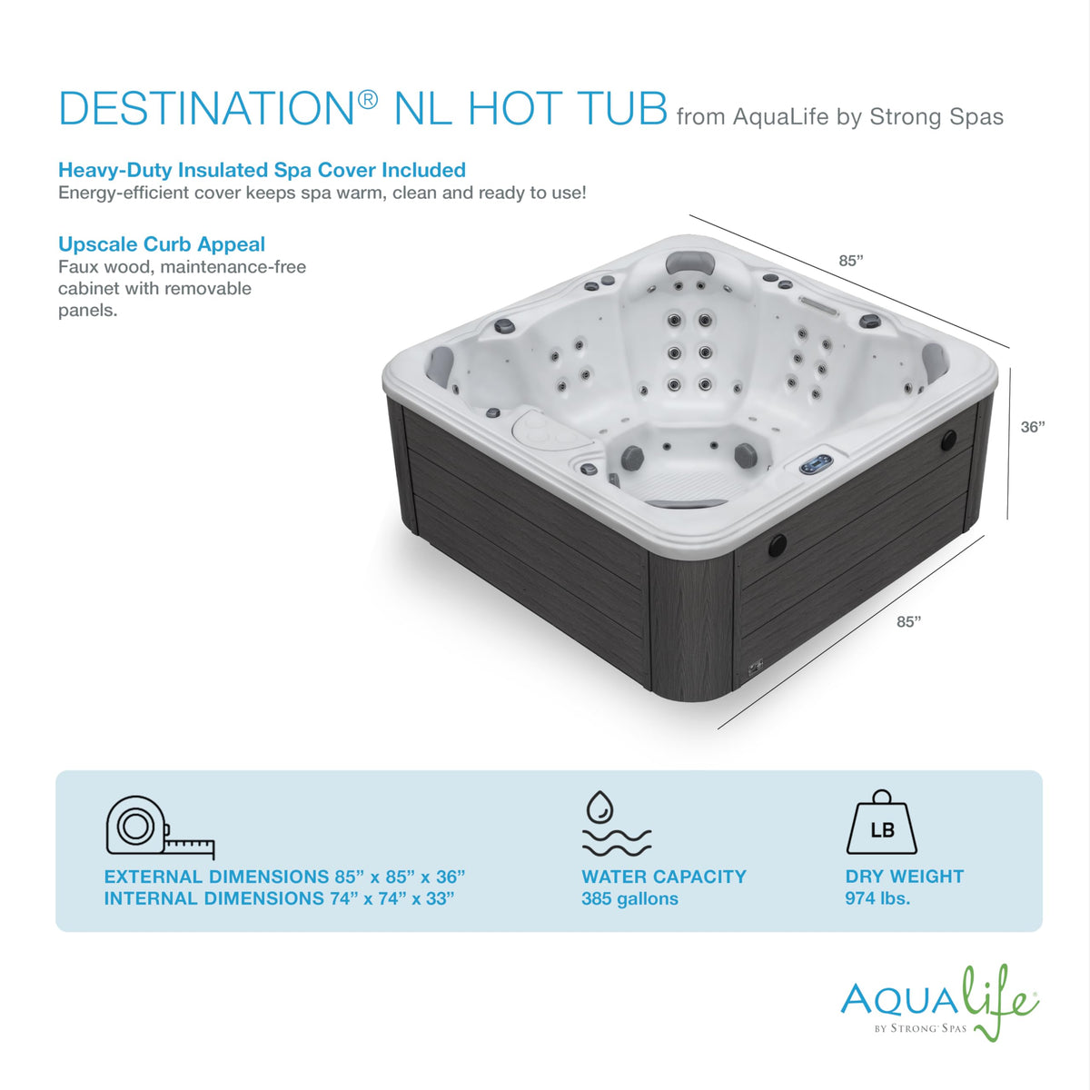 Aqualife 6-Person Hot Tub – 59 Stainless Steel Jets, 4 Pumps, Bluetooth, Waterfall, LED Lighting (AC500-2P)
