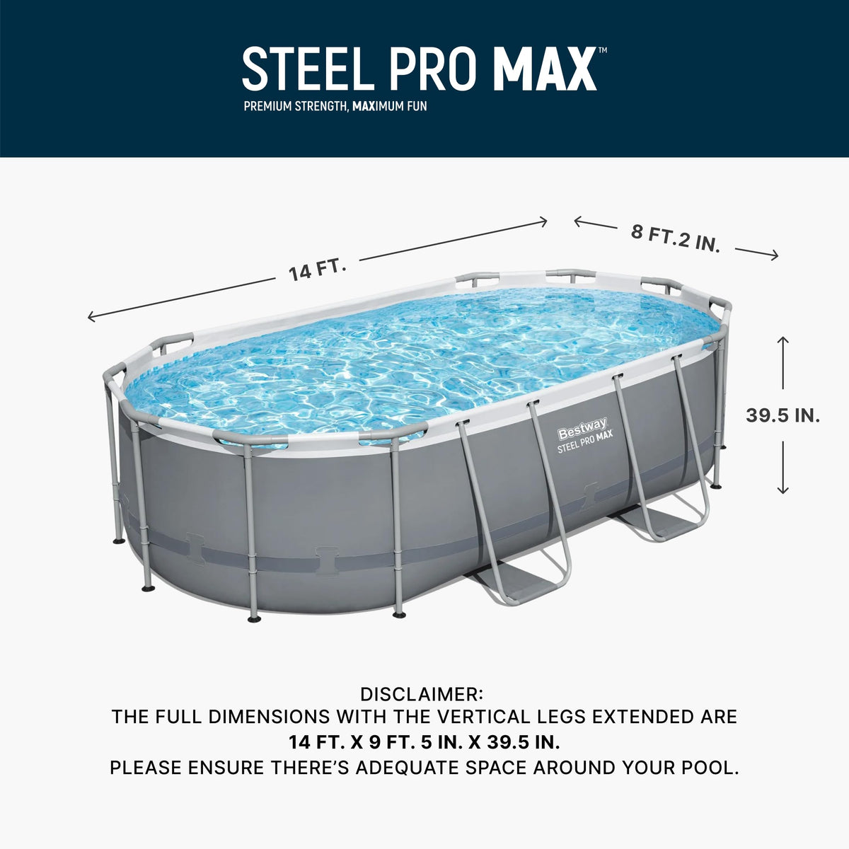 Bestway Steel Pro MAX 14' x 8'2" x 39.5" Oval Above Ground Pool Set with Pump & Ladder