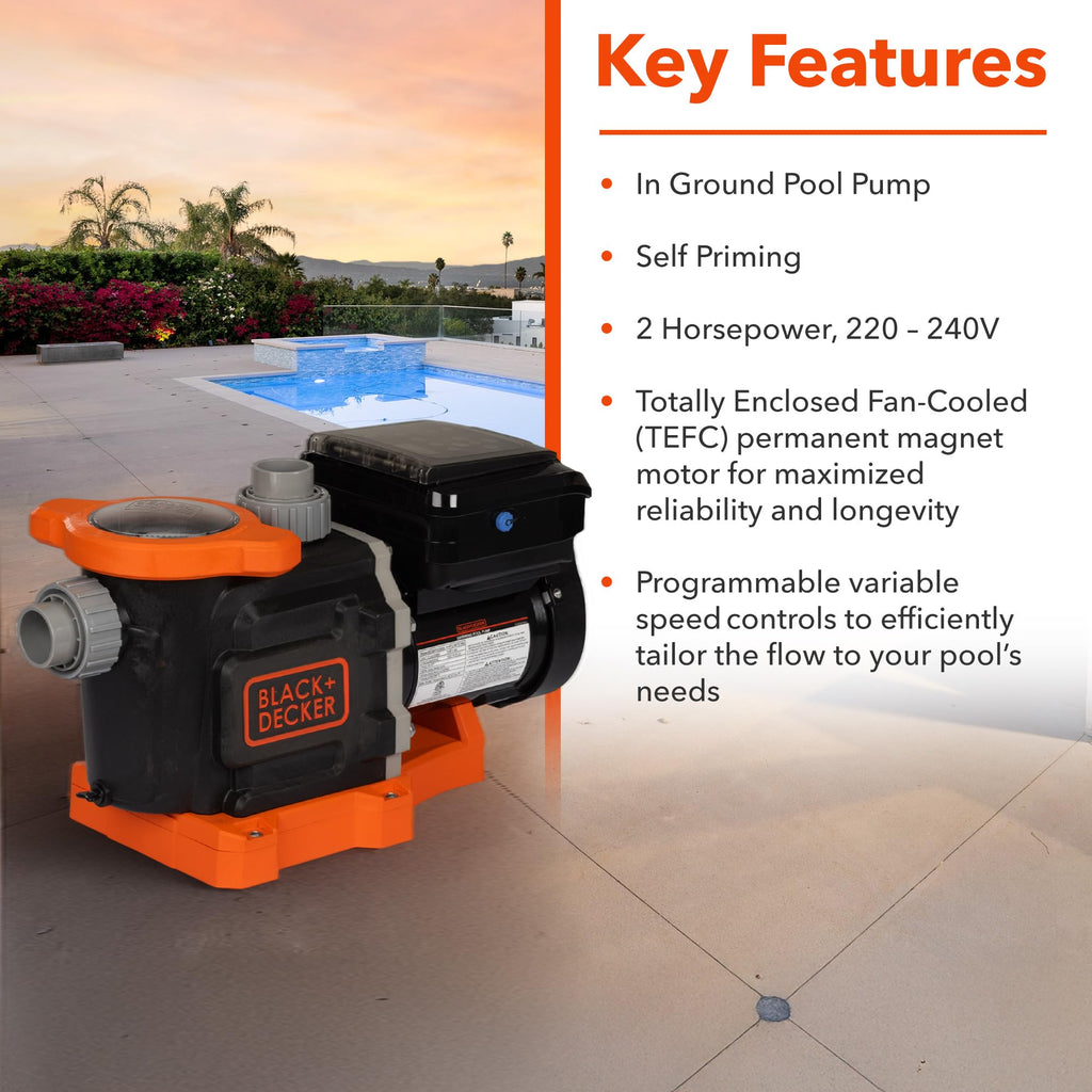 BLACK+DECKER 2.2 HP Variable Speed In Ground Pool Pump – WiFi Enabled, Energy Star Certified, Self-Priming
