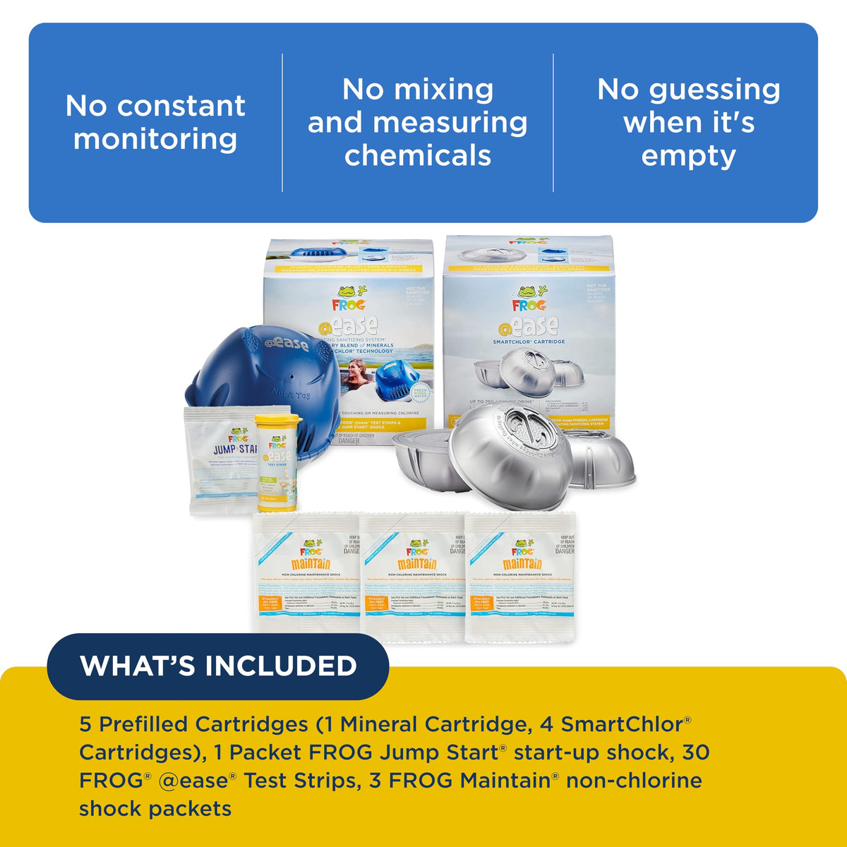 FROG @Ease Floating Hot Tub Sanitizer System with SmartChlor & Minerals - 4-Month Maintenance Kit for Spas up to 600 Gallons