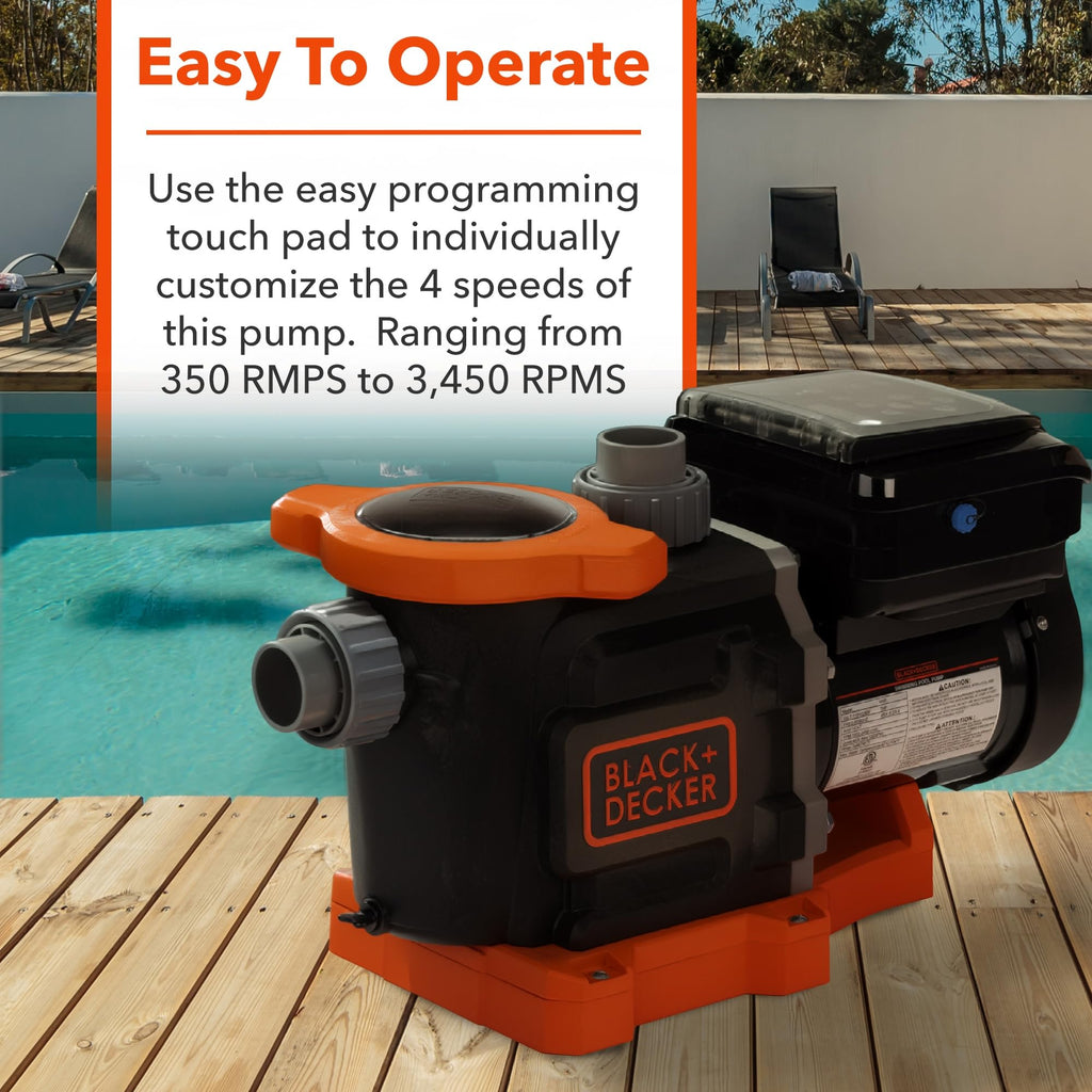 BLACK+DECKER 2.2 HP Variable Speed In Ground Pool Pump – WiFi Enabled, Energy Star Certified, Self-Priming