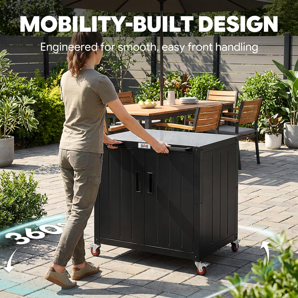 Feasto Modular Outdoor Kitchen Island with Stainless Steel Top, Storage Cabinet & Wheels - Grill Cart & Prep Station