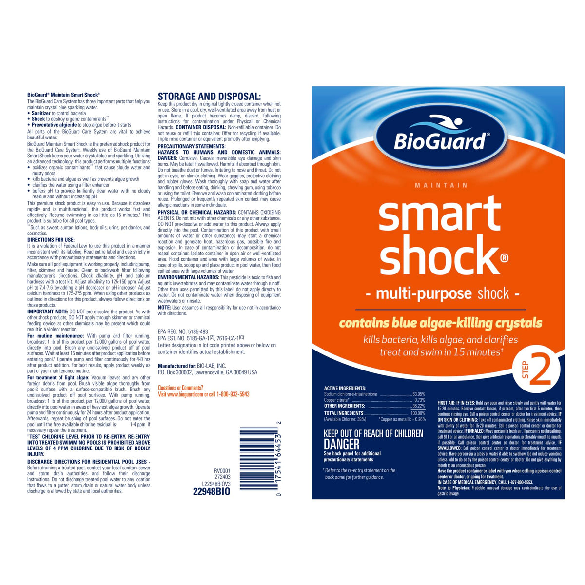 BioGuard Smart Shock 25 lb Pool Treatment – Multi-Purpose Shock, Oxidizer & Algae Killer