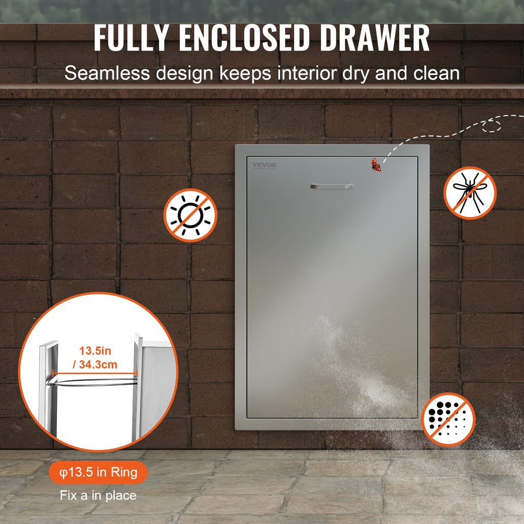VEVOR Outdoor Kitchen Drawer 19.7"W x 29"H x 15.7"D Stainless Steel BBQ Island Pull-Out Storage Organizer