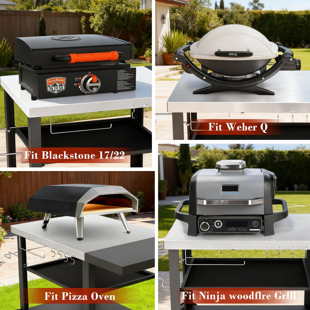 BBQMall Outdoor Kitchen Island Cart with Side Table, Multi-Use Grill Station for Griddles & Pizza Ovens