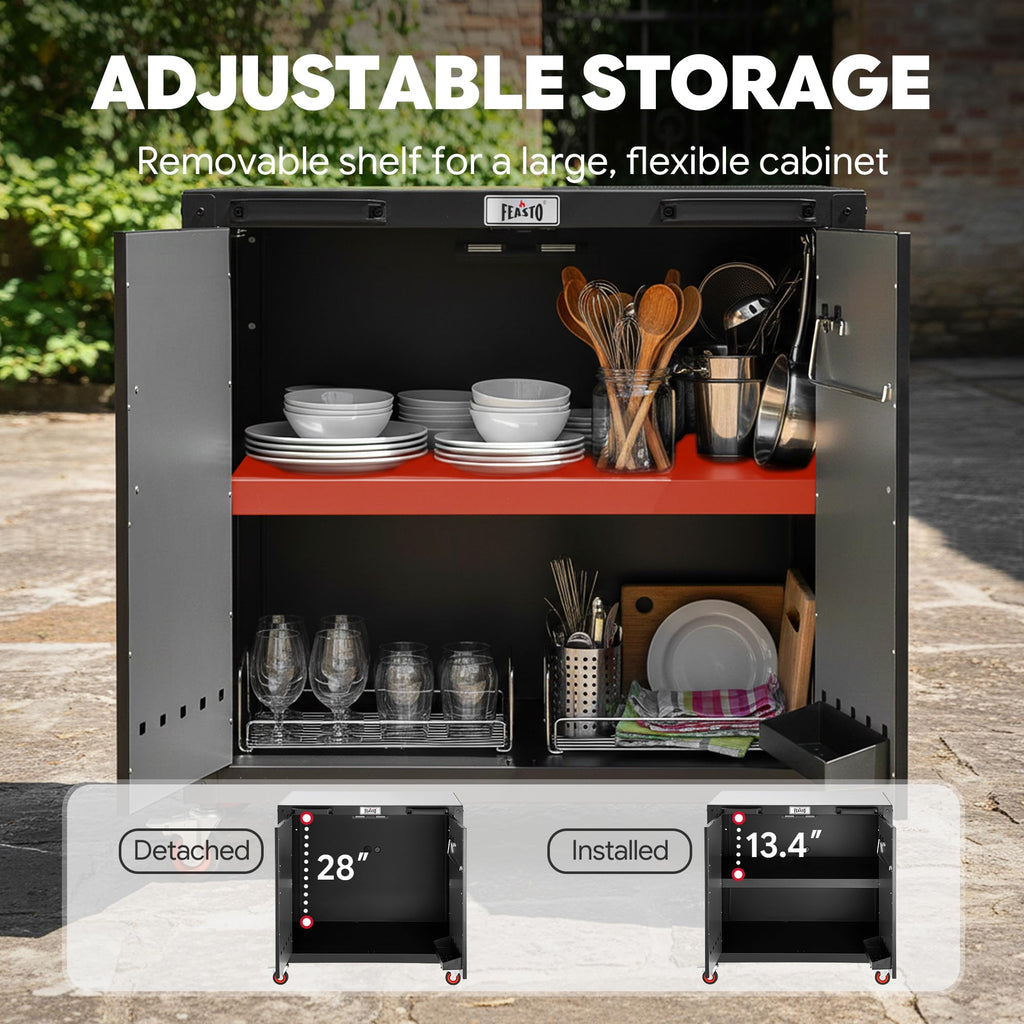 Feasto Modular Outdoor Kitchen Island with Stainless Steel Top, Storage Cabinet & Wheels - Grill Cart & Prep Station
