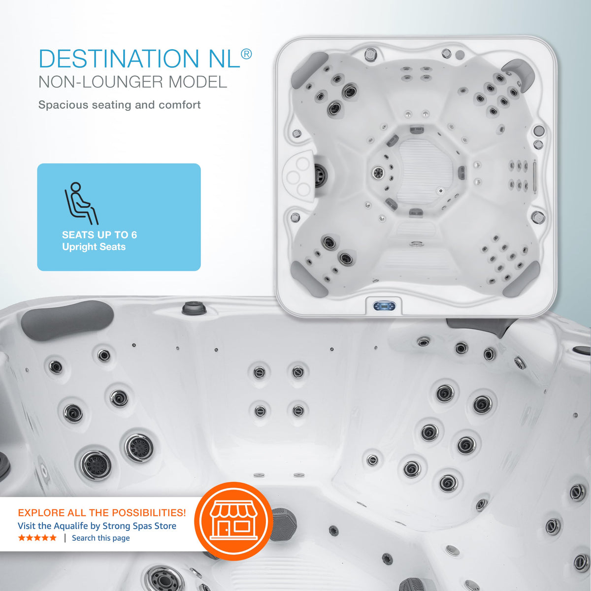 Aqualife 6-Person Hot Tub – 59 Stainless Steel Jets, 4 Pumps, Bluetooth, Waterfall, LED Lighting (AC500-2P)