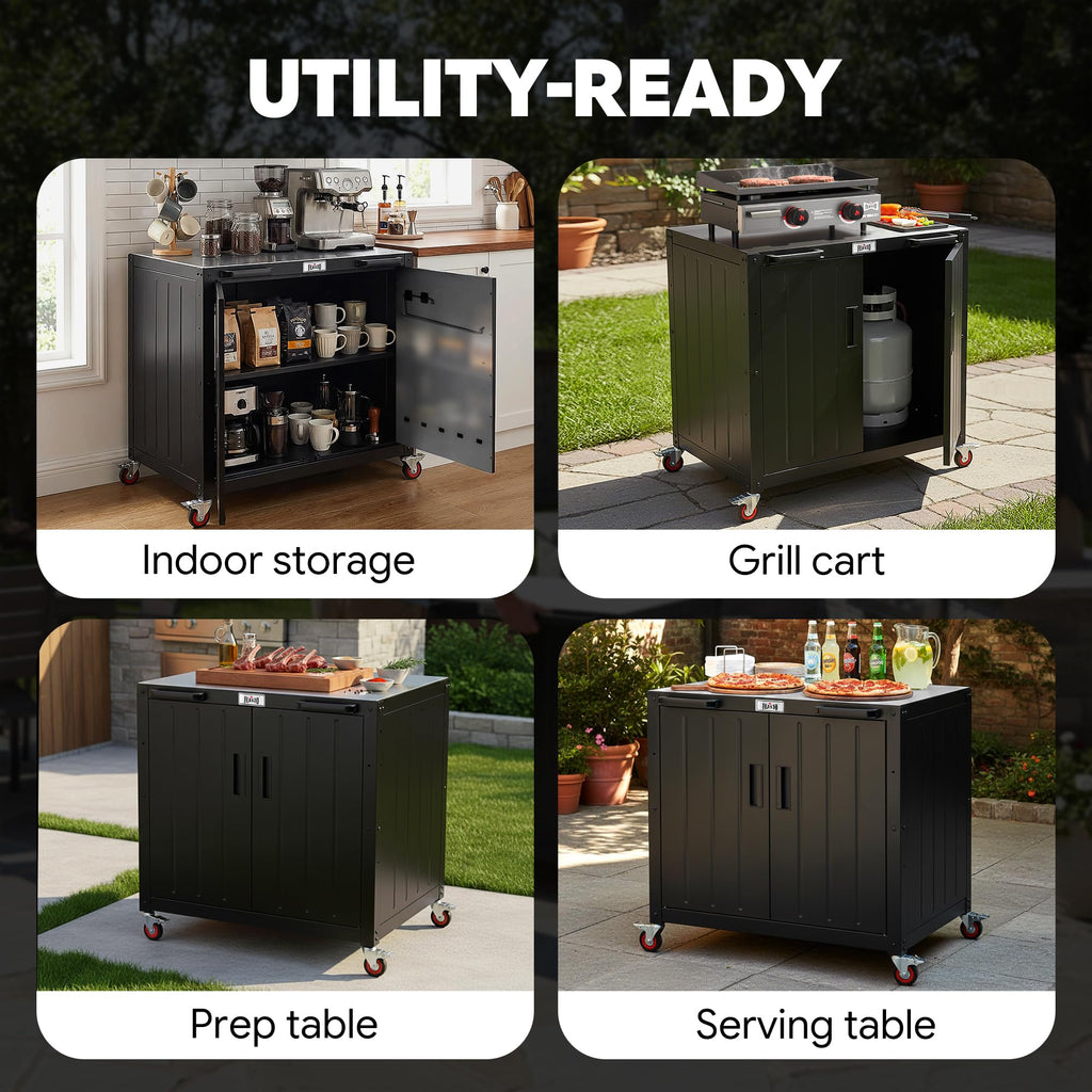Feasto Modular Outdoor Kitchen Island with Stainless Steel Top, Storage Cabinet & Wheels - Grill Cart & Prep Station