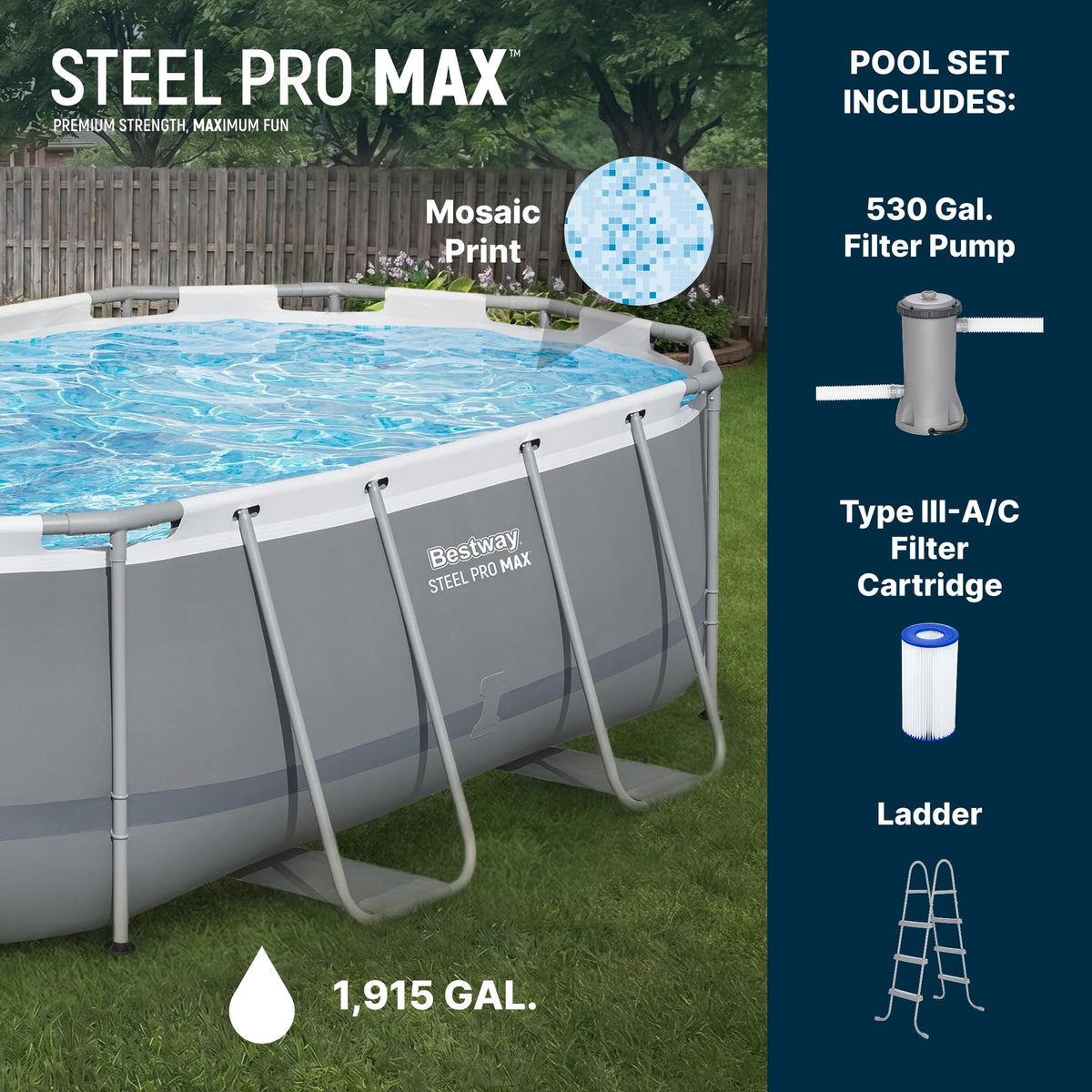 Bestway Steel Pro MAX 14' x 8'2" x 39.5" Oval Above Ground Pool Set with Pump & Ladder