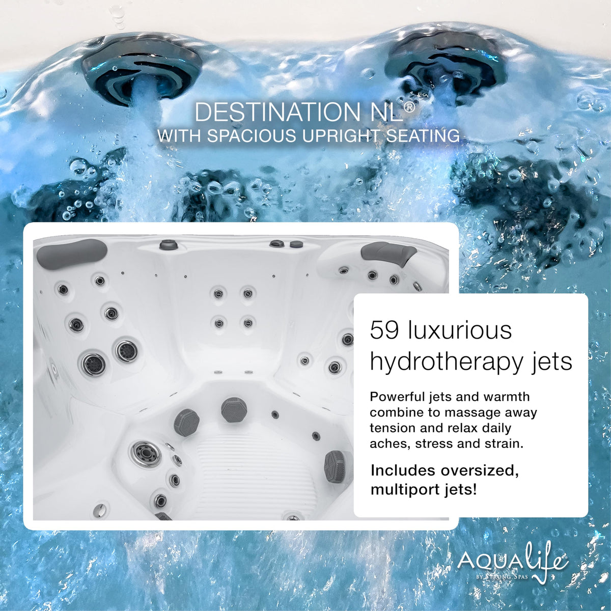 Aqualife 6-Person Hot Tub – 59 Stainless Steel Jets, 4 Pumps, Bluetooth, Waterfall, LED Lighting (AC500-2P)