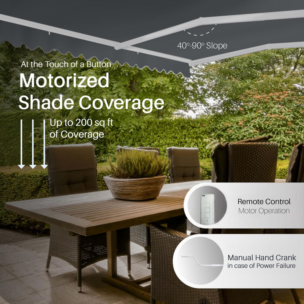 ALEKO 20x10 ft Electric Retractable Patio Awning, Remote & Manual Crank, UV-Resistant Outdoor Shade Canopy