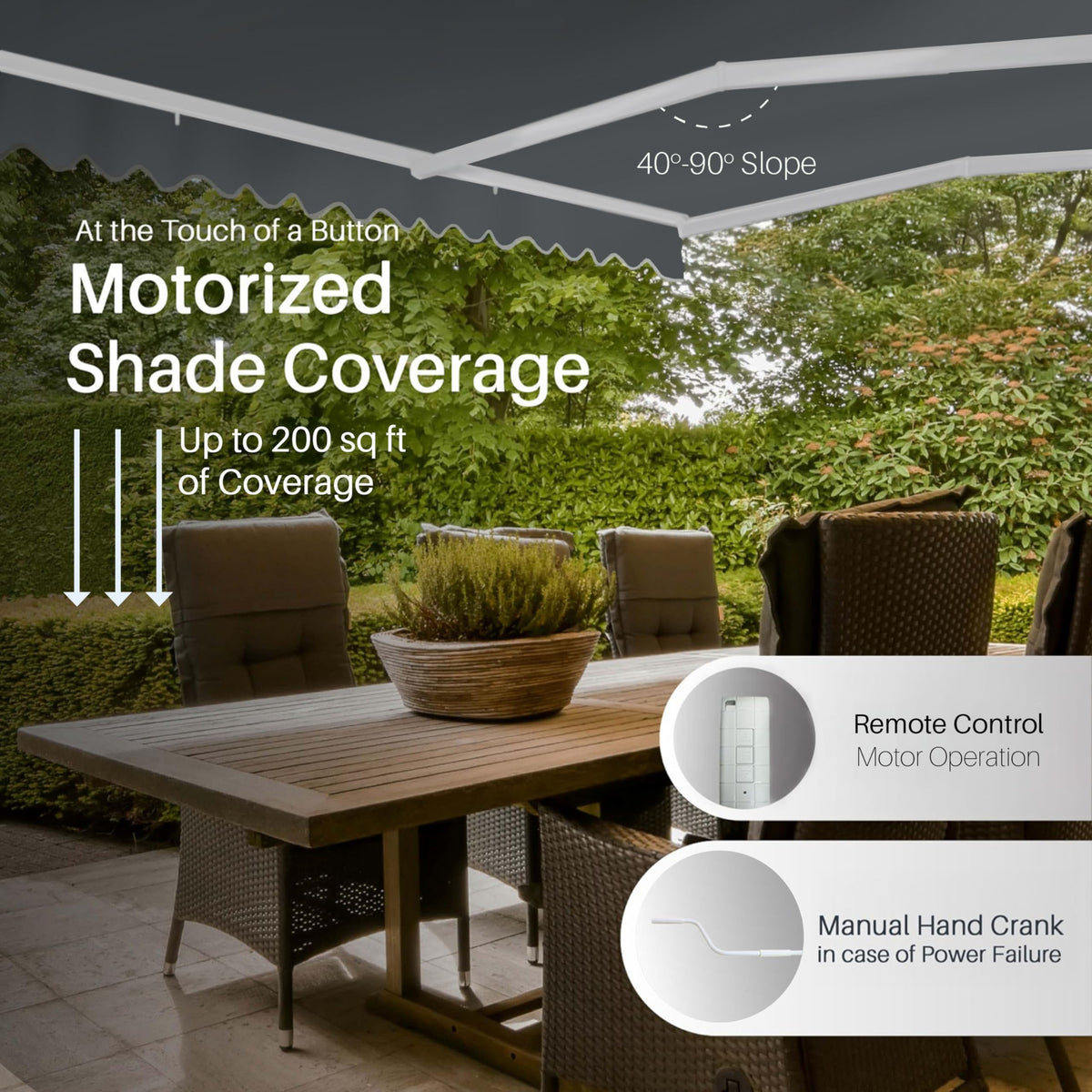 ALEKO 20x10 ft Electric Retractable Patio Awning, Remote & Manual Crank, UV-Resistant Outdoor Shade Canopy