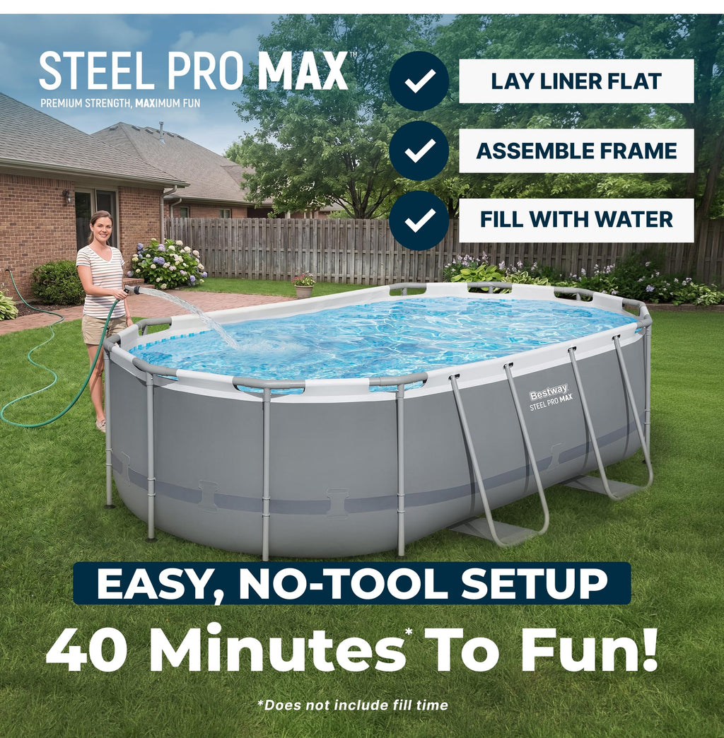 Bestway Steel Pro MAX 14' x 8'2" x 39.5" Oval Above Ground Pool Set with Pump & Ladder